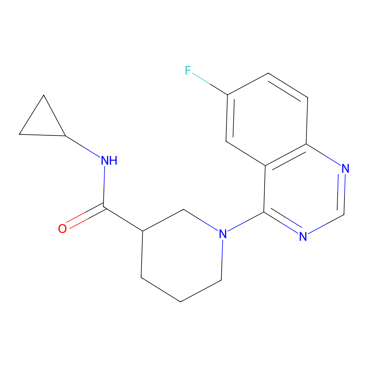 N-cyclopropyl-1-(6-fluoroquinazolin-4-yl)piperidine-3-carboxamide molecular structure, CAS 2800479-84-7