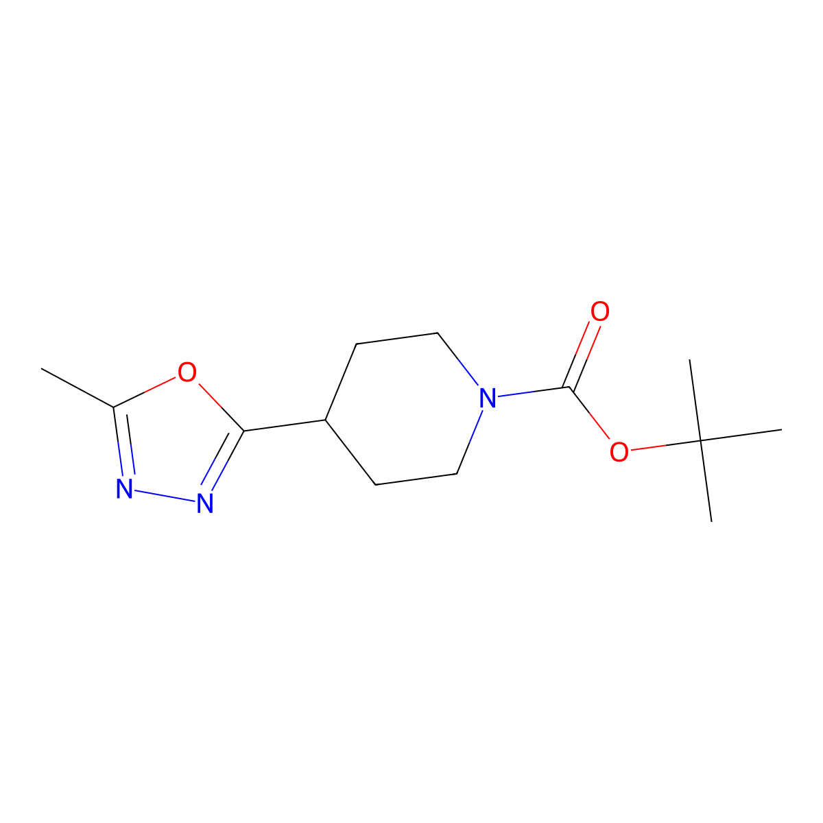 1-Boc-4-(5-methyl-1,3,4-oxadiazol-2-yl)piperidine molecular structure, CAS 280110-69-2