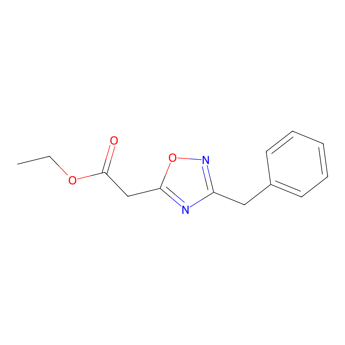 Ethyl 2-(3-benzyl-1,2,4-oxadiazol-5-yl)acetate molecular structure, CAS 280111-17-3