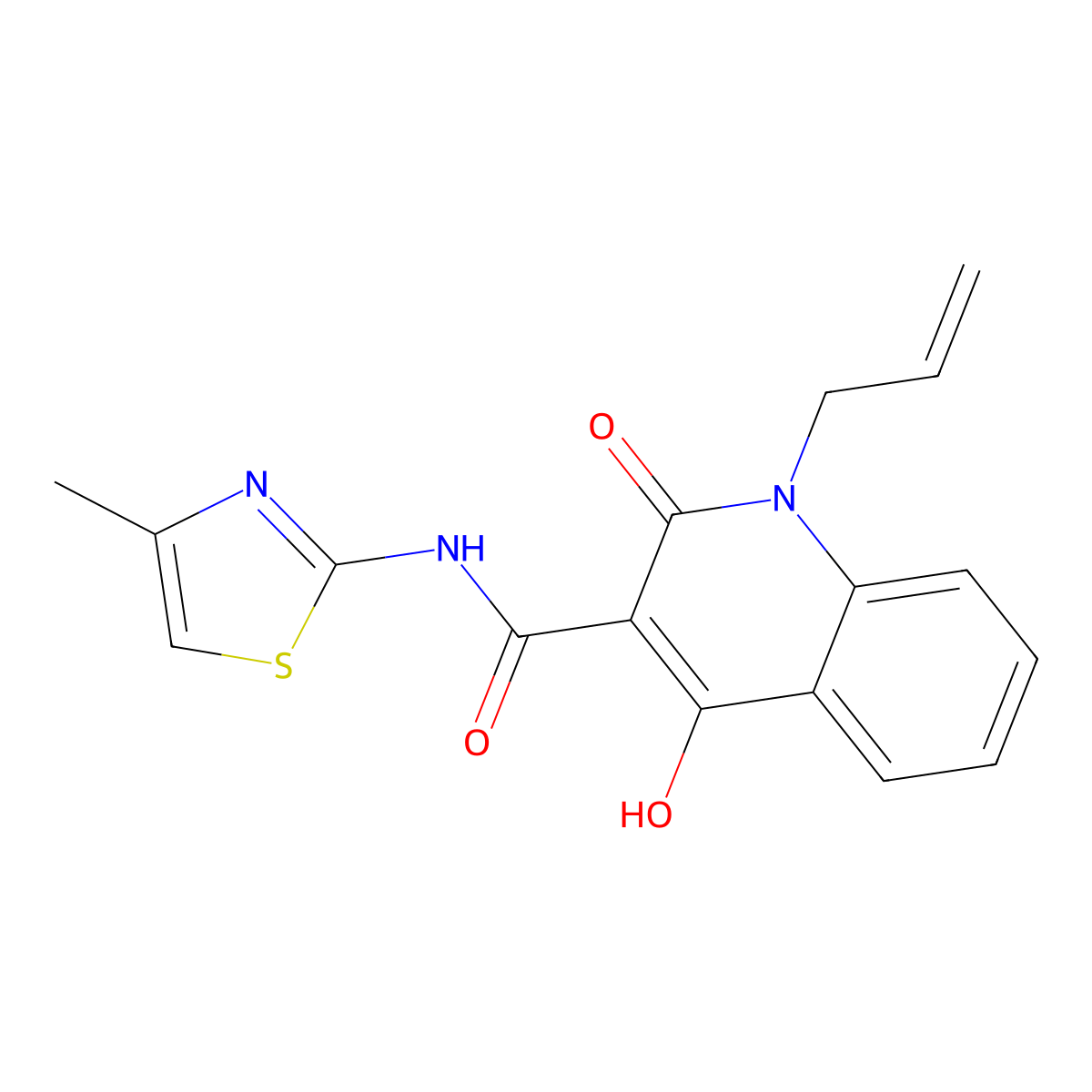 4-hydroxy-N-(4-methyl-1,3-thiazol-2-yl)-2-oxo-1-(prop-2-en-1-yl)-1,2-dihydroquinoline-3-carboxamide molecular structure, CAS 280112-10-9