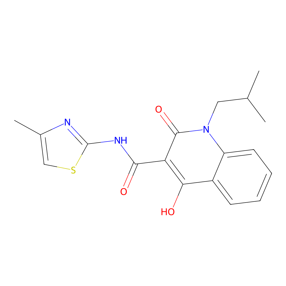 4-hydroxy-1-(2-methylpropyl)-N-(4-methyl-1,3-thiazol-2-yl)-2-oxo-1,2-dihydroquinoline-3-carboxamide molecular structure, CAS 280112-13-2