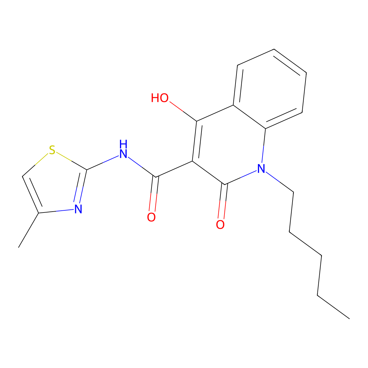 4-hydroxy-N-(4-methyl-1,3-thiazol-2-yl)-2-oxo-1-pentyl-1,2-dihydroquinoline-3-carboxamide molecular structure, CAS 280112-14-3