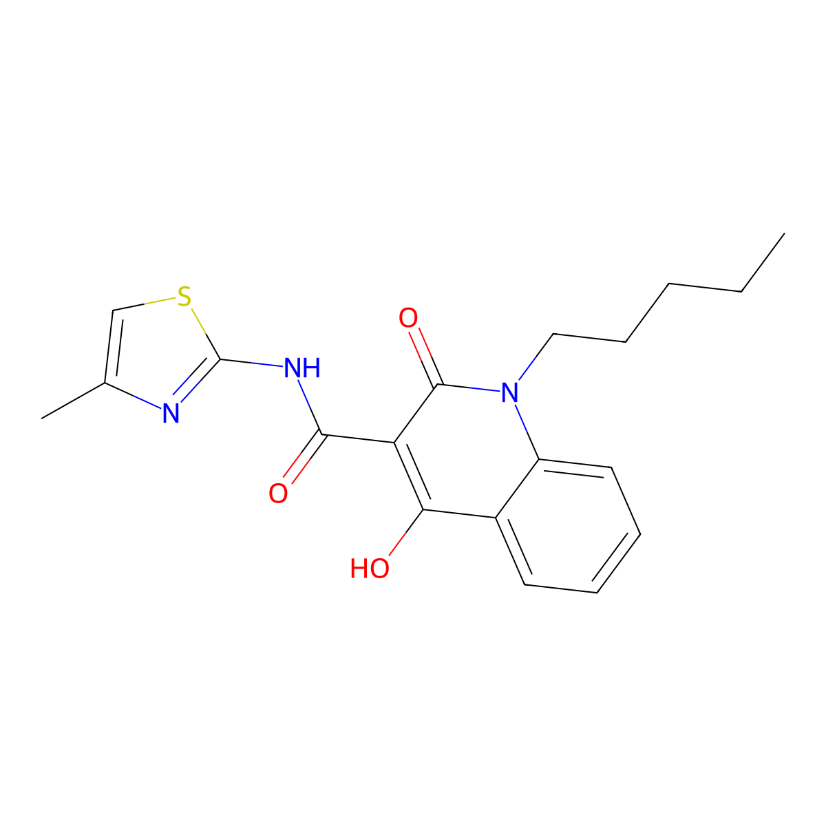4-hydroxy-N-(4-methyl-1,3-thiazol-2-yl)-2-oxo-1-pentyl-1,2-dihydroquinoline-3-carboxamide molecular structure, CAS 280112-14-3