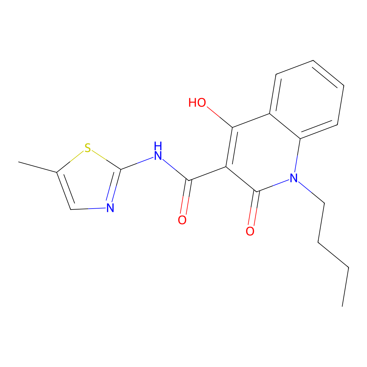 1-butyl-4-hydroxy-N-(5-methyl-1,3-thiazol-2-yl)-2-oxo-1,2-dihydroquinoline-3-carboxamide molecular structure, CAS 280112-23-4
