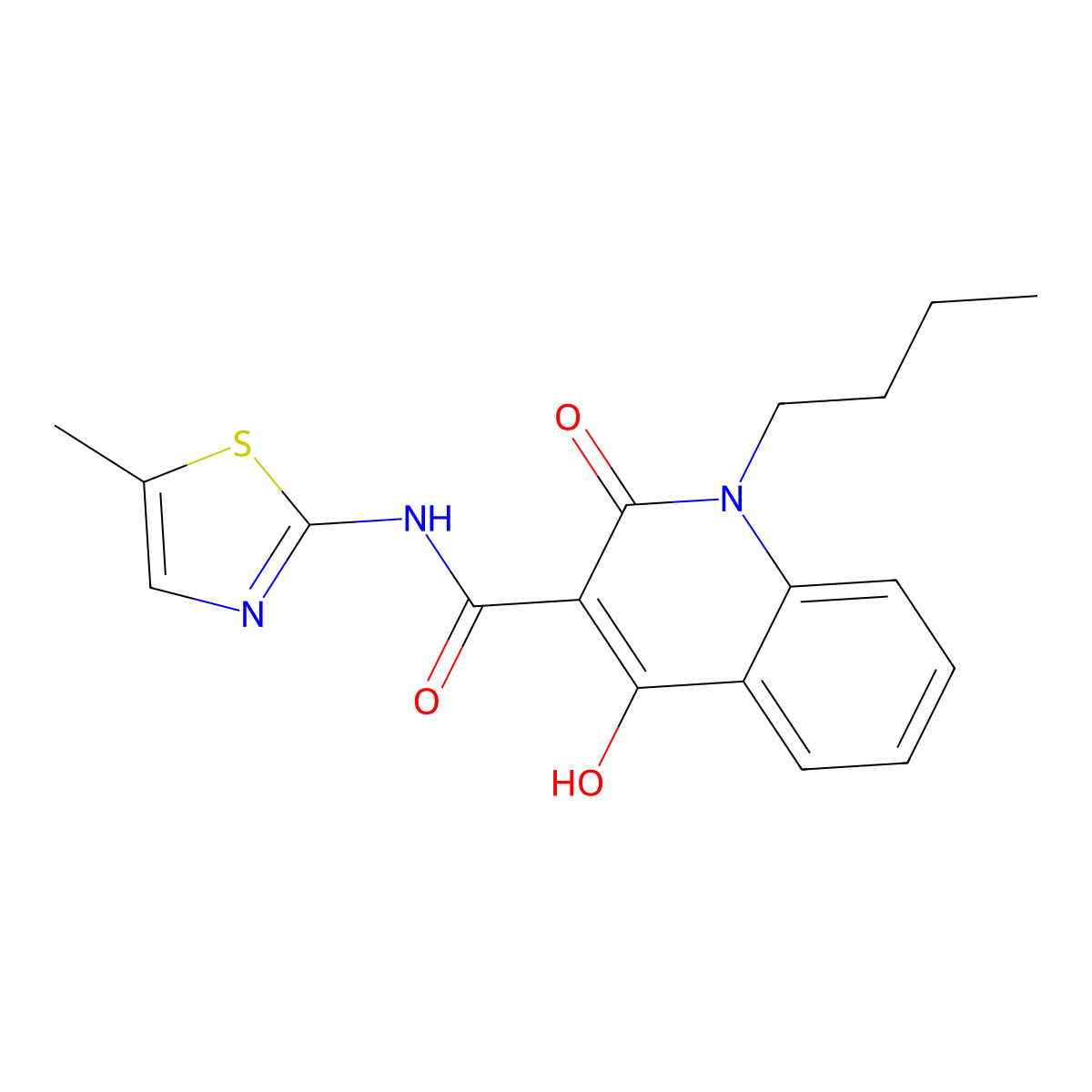 1-butyl-4-hydroxy-N-(5-methyl-1,3-thiazol-2-yl)-2-oxo-1,2-dihydroquinoline-3-carboxamide molecular structure, CAS 280112-23-4