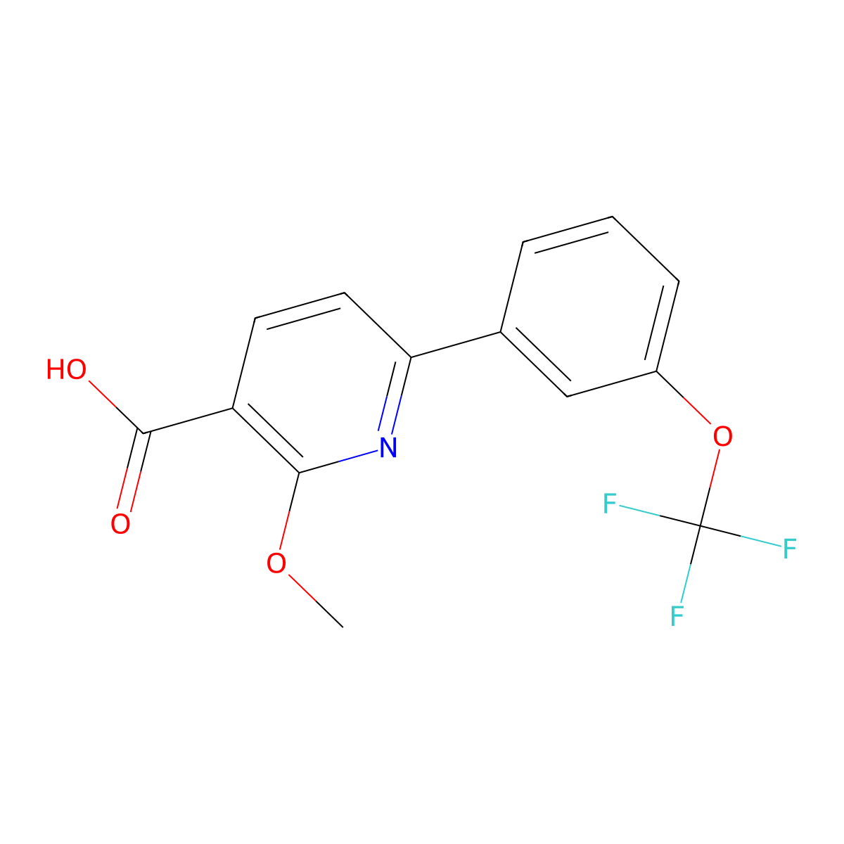 2-Methoxy-6-(3-(trifluoromethoxy)phenyl)nicotinic acid molecular structure, CAS 2801181-88-2