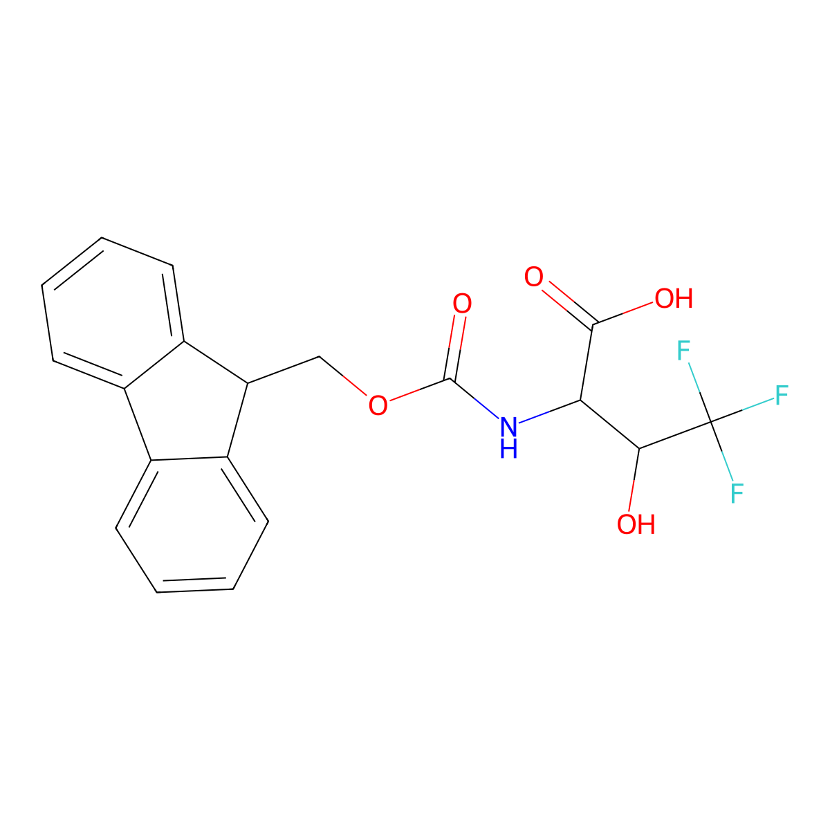 (2S,3S)-2-((((9H-Fluoren-9-yl)methoxy)carbonyl)amino)-4,4,4-trifluoro-3-hydroxybutanoic acid molecular structure, CAS 2801182-08-9