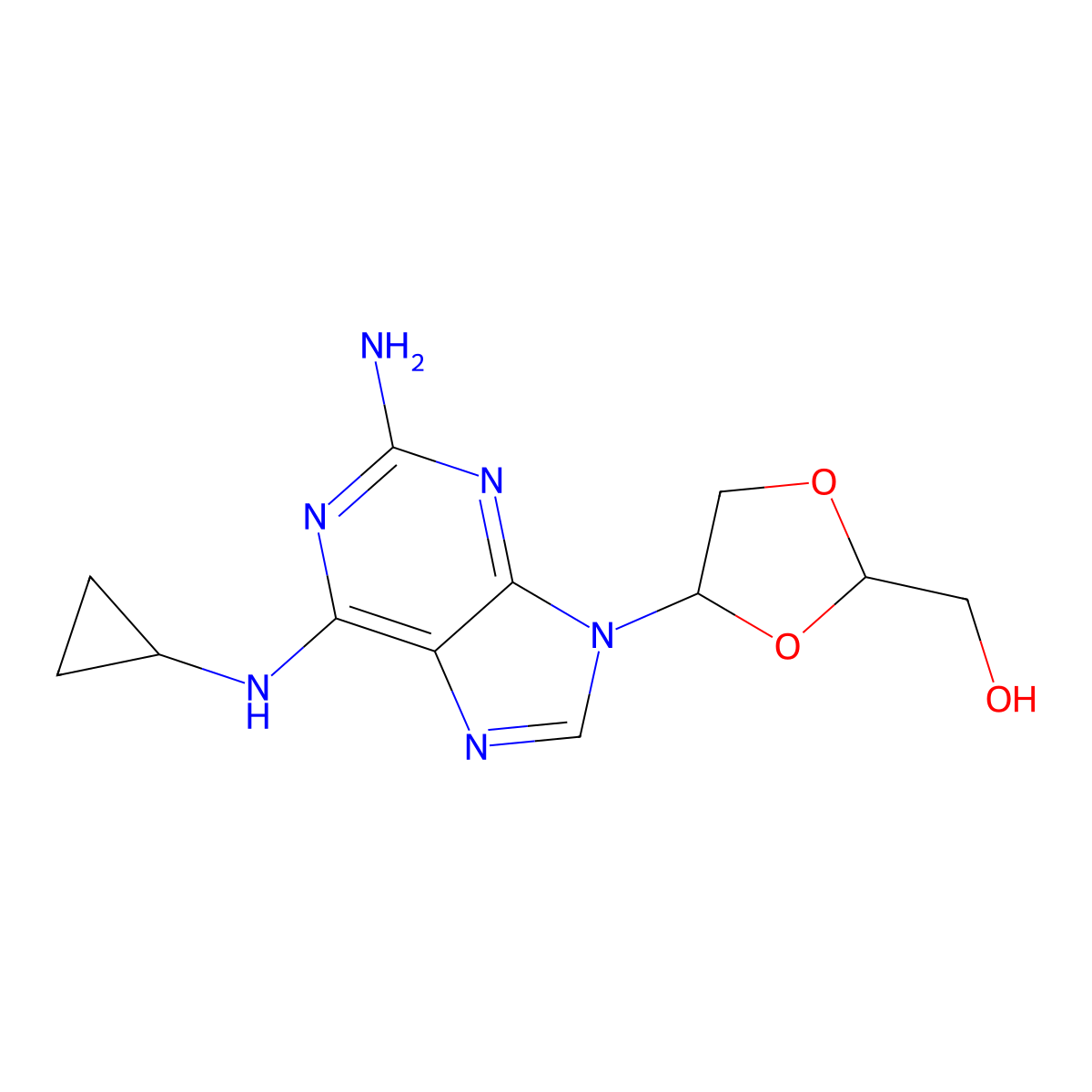 [(2R,4R)-4-[2-amino-6-(cyclopropylamino)purin-9-yl]-1,3-dioxolan-2-yl]methanol molecular structure, CAS 280138-71-8
