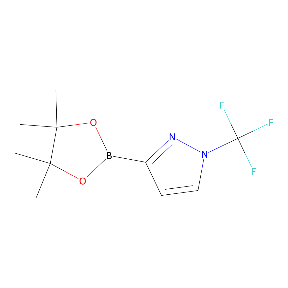 3-(4,4,5,5-tetramethyl-1,3,2-dioxaborolan-2-yl)-1-(trifluoromethyl)-1H-pyrazole molecular structure, CAS 2801717-85-9