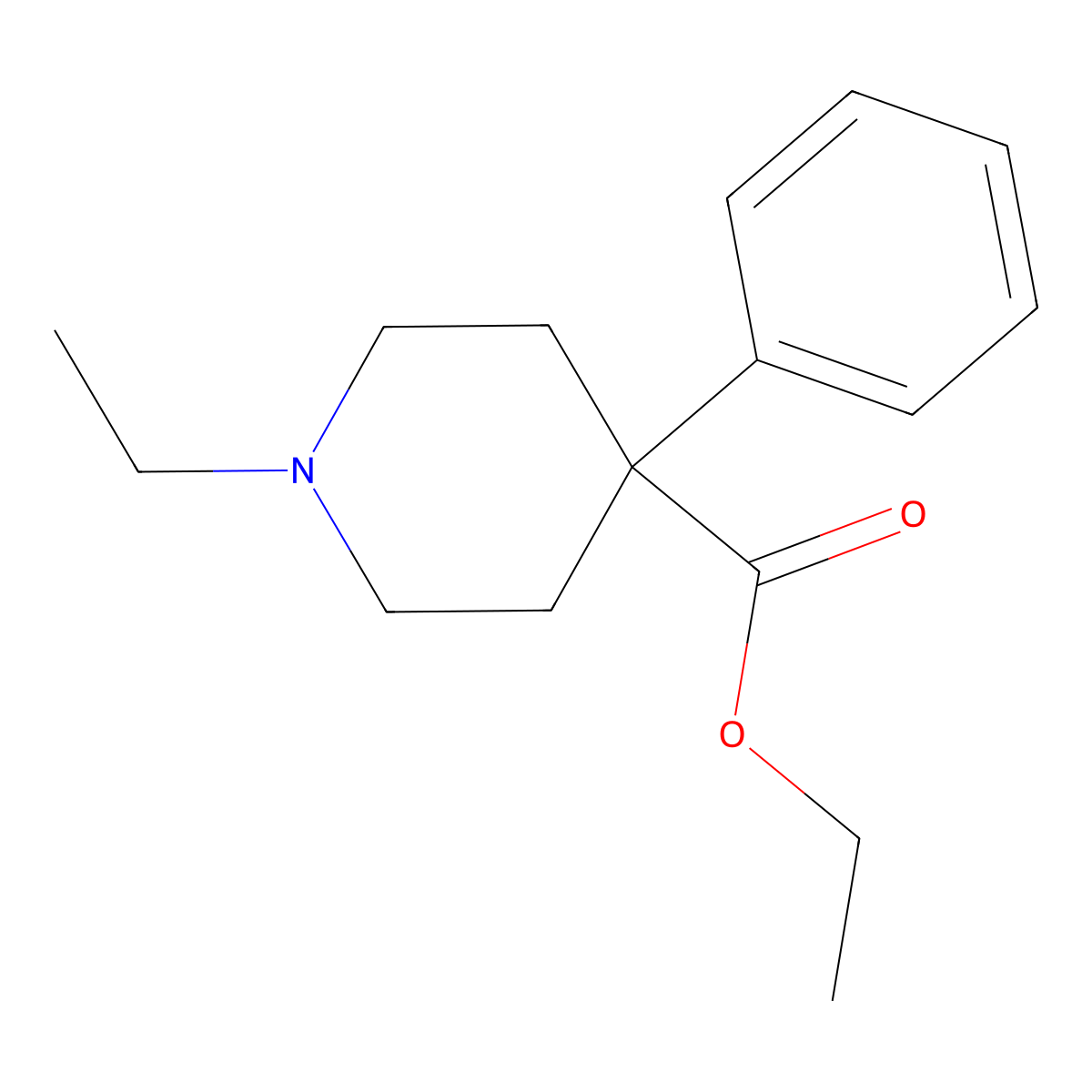 Ethyl 1-ethyl-4-phenylpiperidine-4-carboxylate molecular structure, CAS 28018-10-2