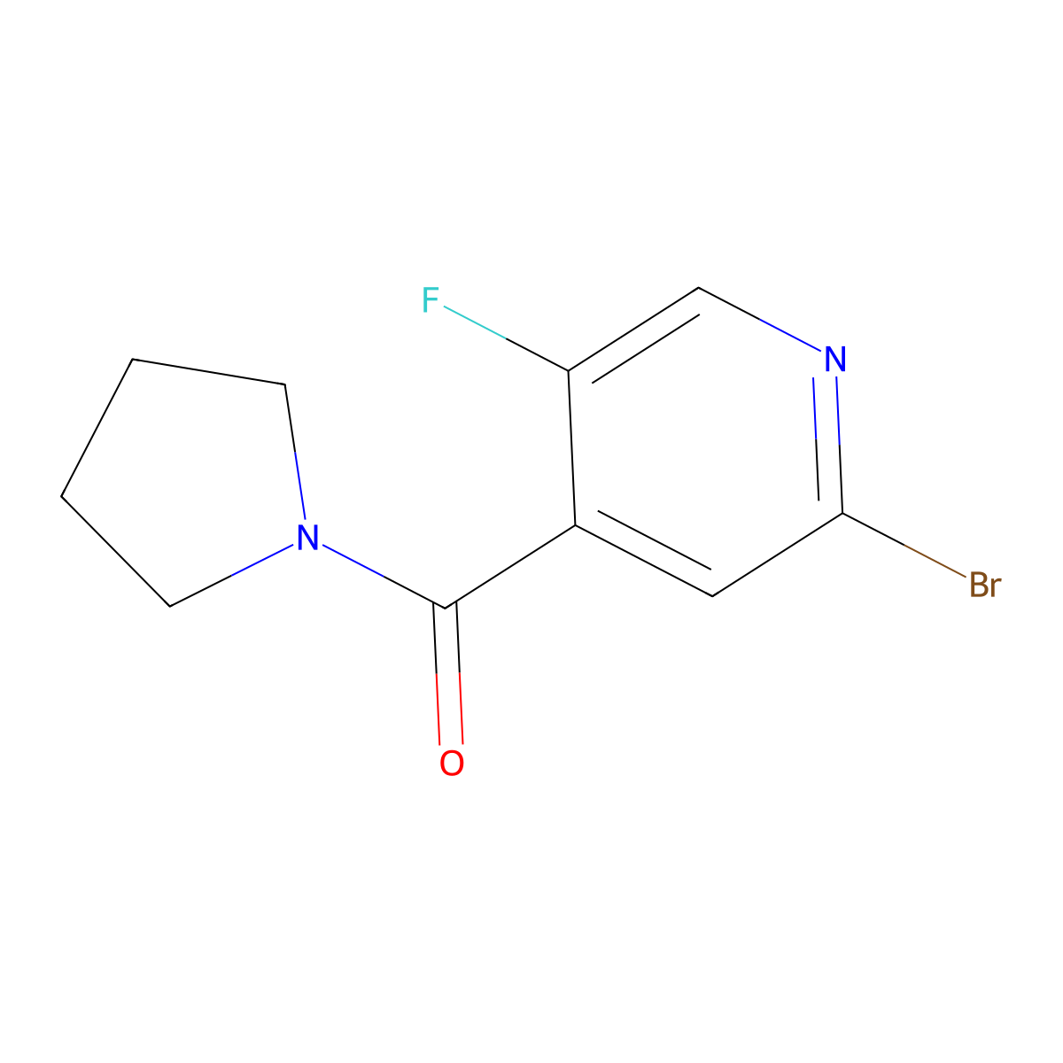 (2-Bromo-5-fluoropyridin-4-yl)(pyrrolidin-1-yl)methanone molecular structure, CAS 2801954-97-0