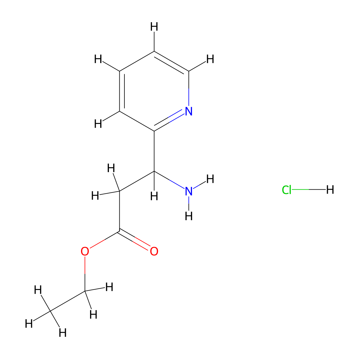 Ethyl 3-amino-3-(pyridin-2-yl)propanoate hydrochloride molecular structure, CAS 2802202-66-8