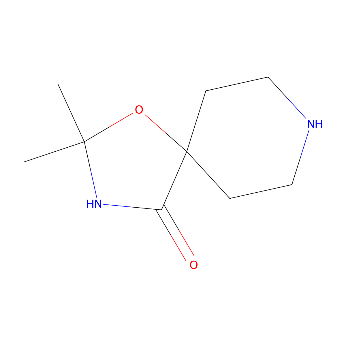 2,2-Dimethyl-1-oxa-3,8-diazaspiro[4.5]decan-4-one molecular structure, CAS 28023-05-4