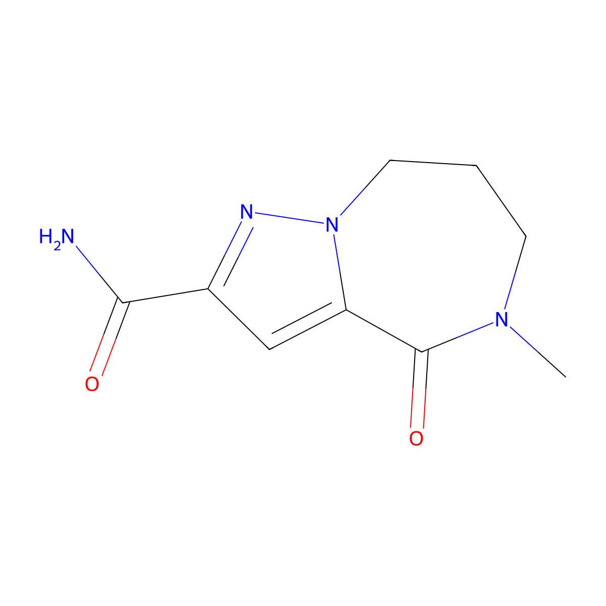 5-methyl-4-oxo-5,6,7,8-tetrahydro-4H-pyrazolo[1,5-a][1,4]diazepine-2-carboxamide molecular structure, CAS 2802523-35-7