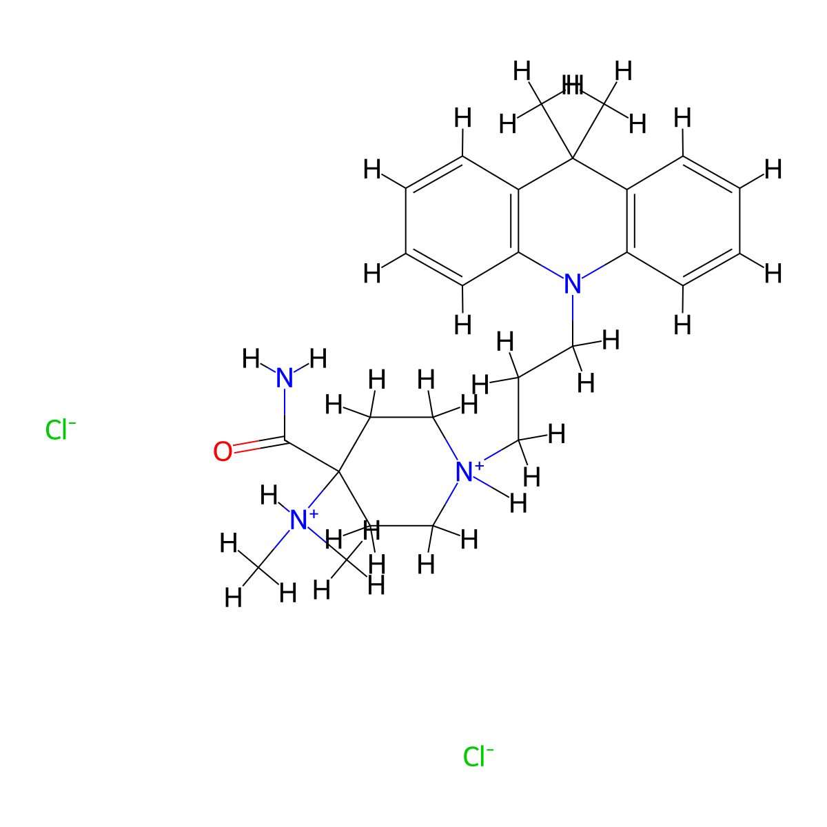 Isonipecotamide, 1-(3-(9,9-dimethyl-10-acridanyl)propyl)-4-(dimethylamino)-, hydrochloride, hydrate (4:8:1) molecular structure, CAS 28028-10-6