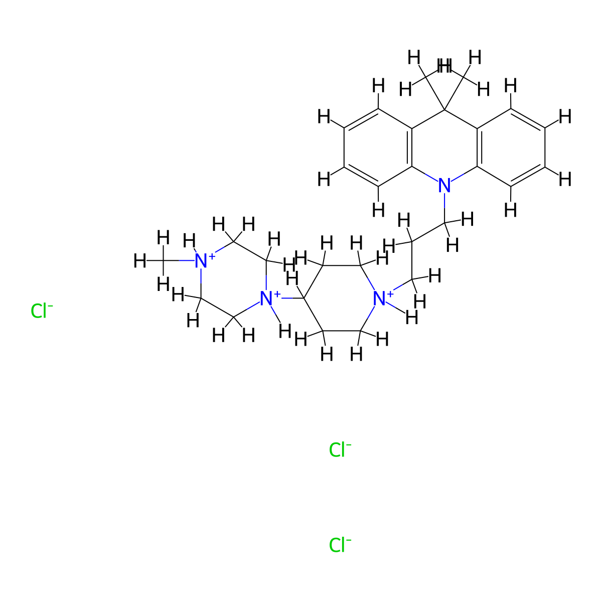 Acridan, 9,9-dimethyl-10-(3-(4-(4-methyl-1-piperazinyl)piperidino)propyl)-, hydrochloride, hydrate (2:6:1) molecular structure, CAS 28028-11-7