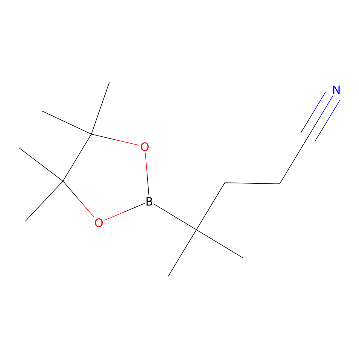4-Methyl-4-(4,4,5,5-tetramethyl-1,3,2-dioxaborolan-2-yl)pentanenitrile molecular structure, CAS 2803127-37-7