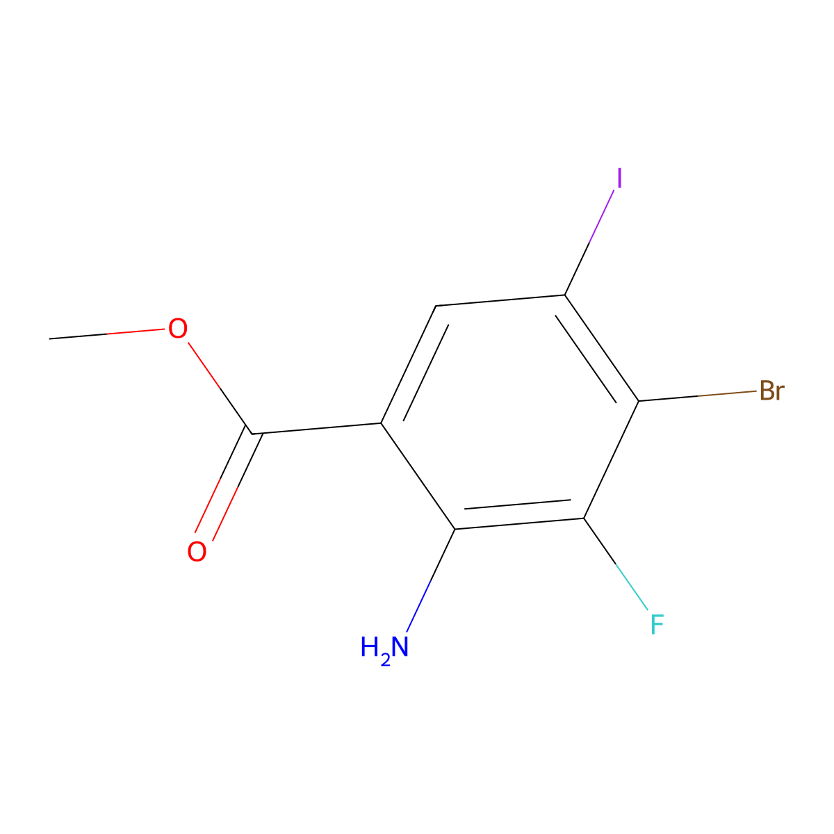 Methyl 2-amino-4-bromo-3-fluoro-5-iodobenzoate molecular structure, CAS 2803279-88-9