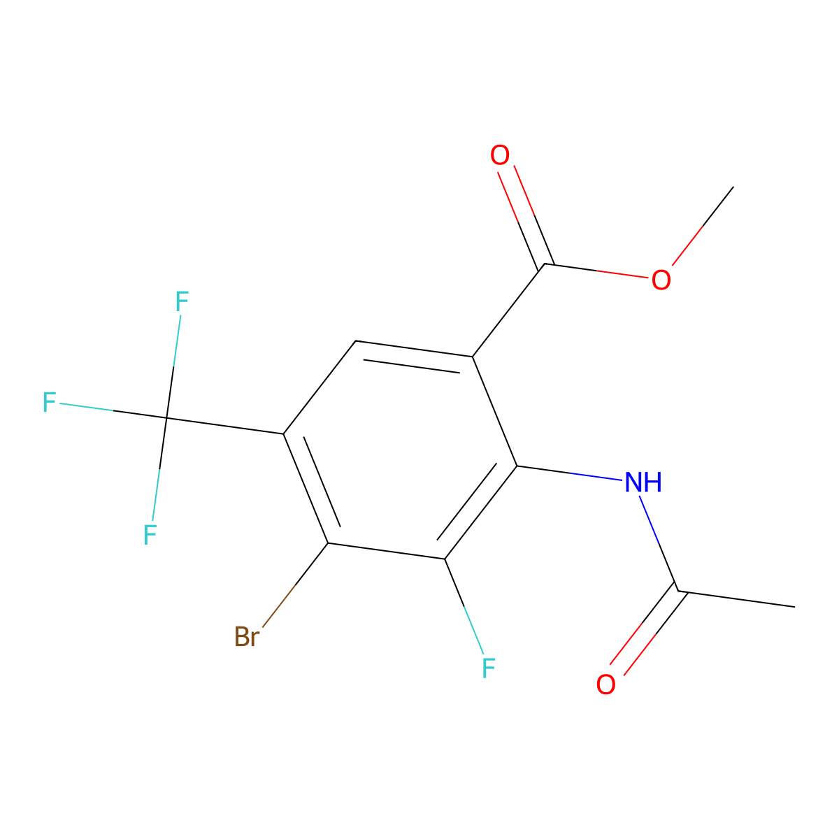 Methyl 2-Acetamido-4-bromo-3-fluoro-5-(trifluoromethyl)benzoate molecular structure, CAS 2803279-90-3