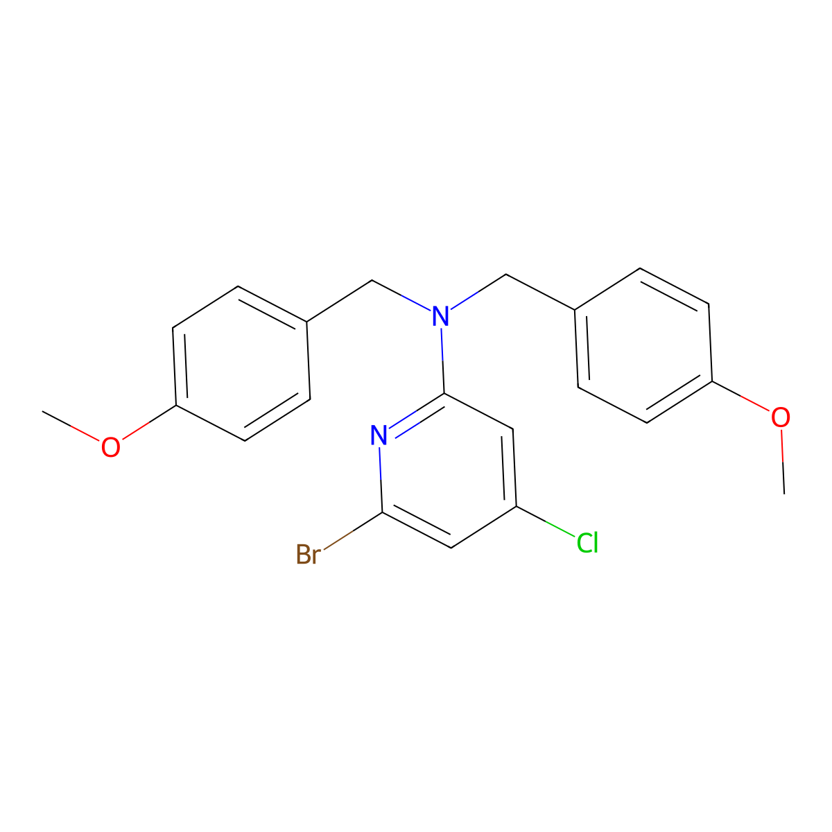 6-Bromo-4-chloro-N,N-bis[(4-methoxyphenyl)methyl]pyridin-2-amine molecular structure, CAS 2803280-84-2