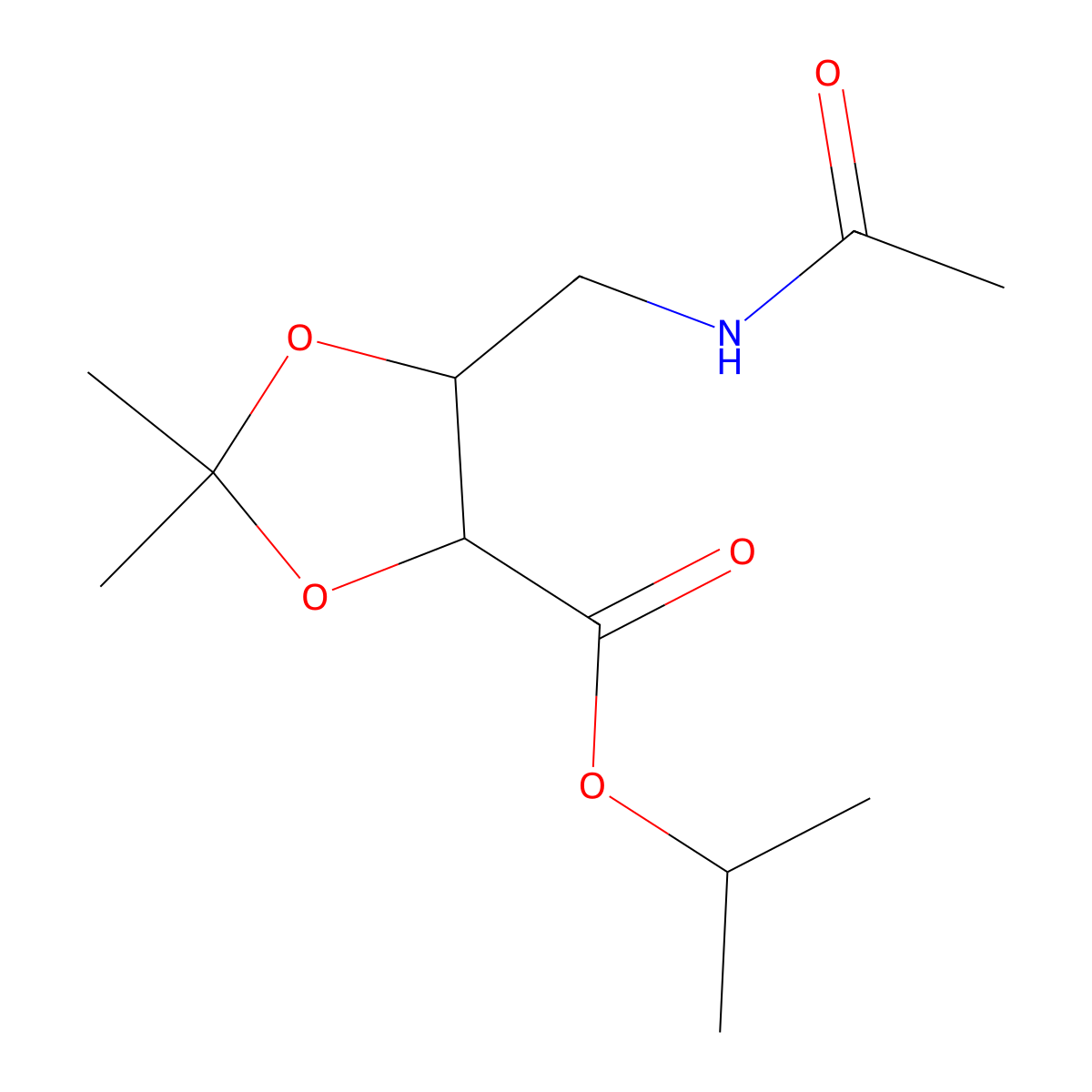 rac-propan-2-yl (4R,5S)-5-(acetamidomethyl)-2,2-dimethyl-1,3-dioxolane-4-carboxylate molecular structure, CAS 2803367-11-3