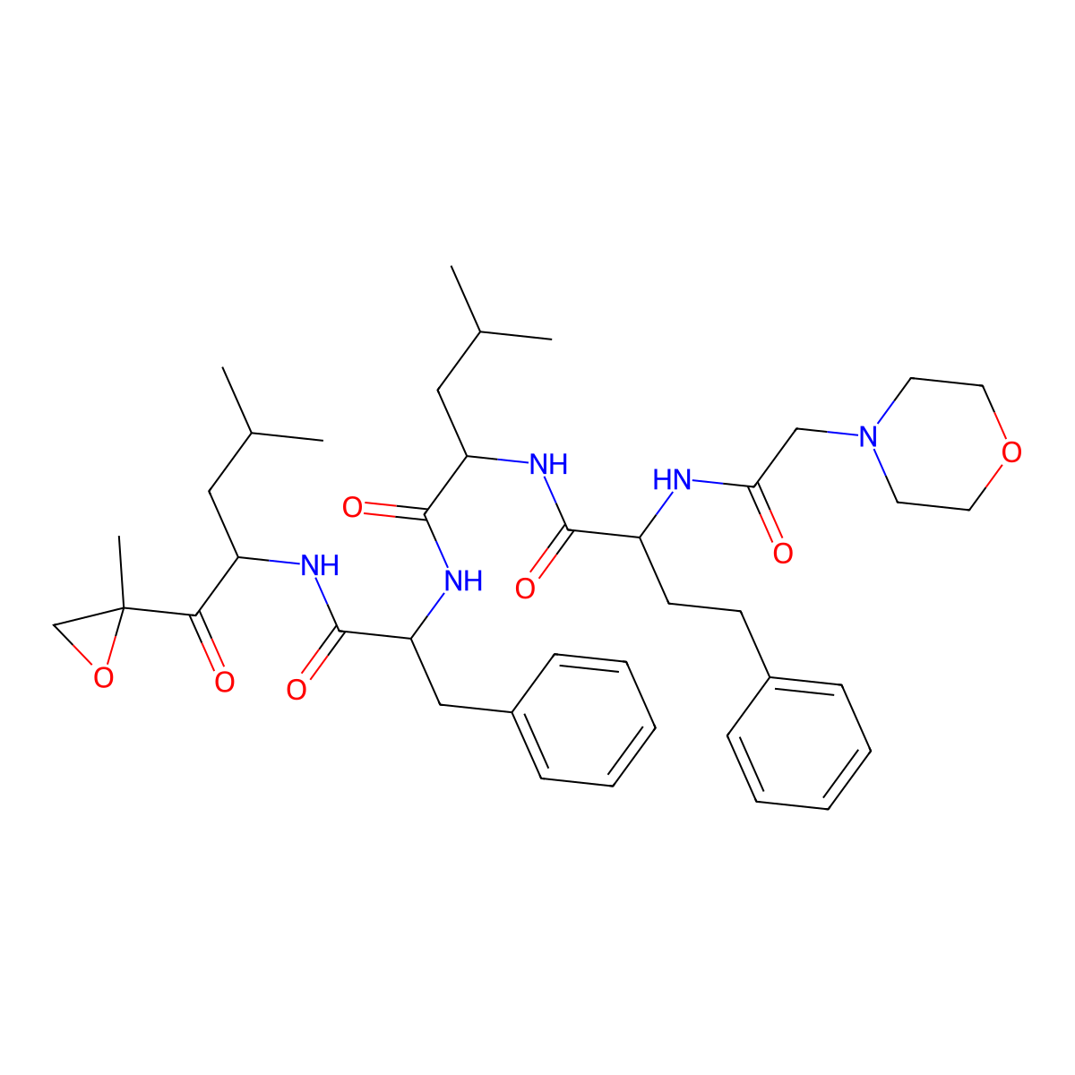 (R)-4-methyl-N-((R)-1-(((R)-4-methyl-1-((R)-2-methyloxiran-2-yl)-1-oxopentan-2-yl)amino)-1-oxo-3-phenylpropan-2-yl)-2-((S)-2-(2-morpholinoacetamido)-4-phenylbutanamido)pentanamide molecular structure, CAS 2803370-20-7