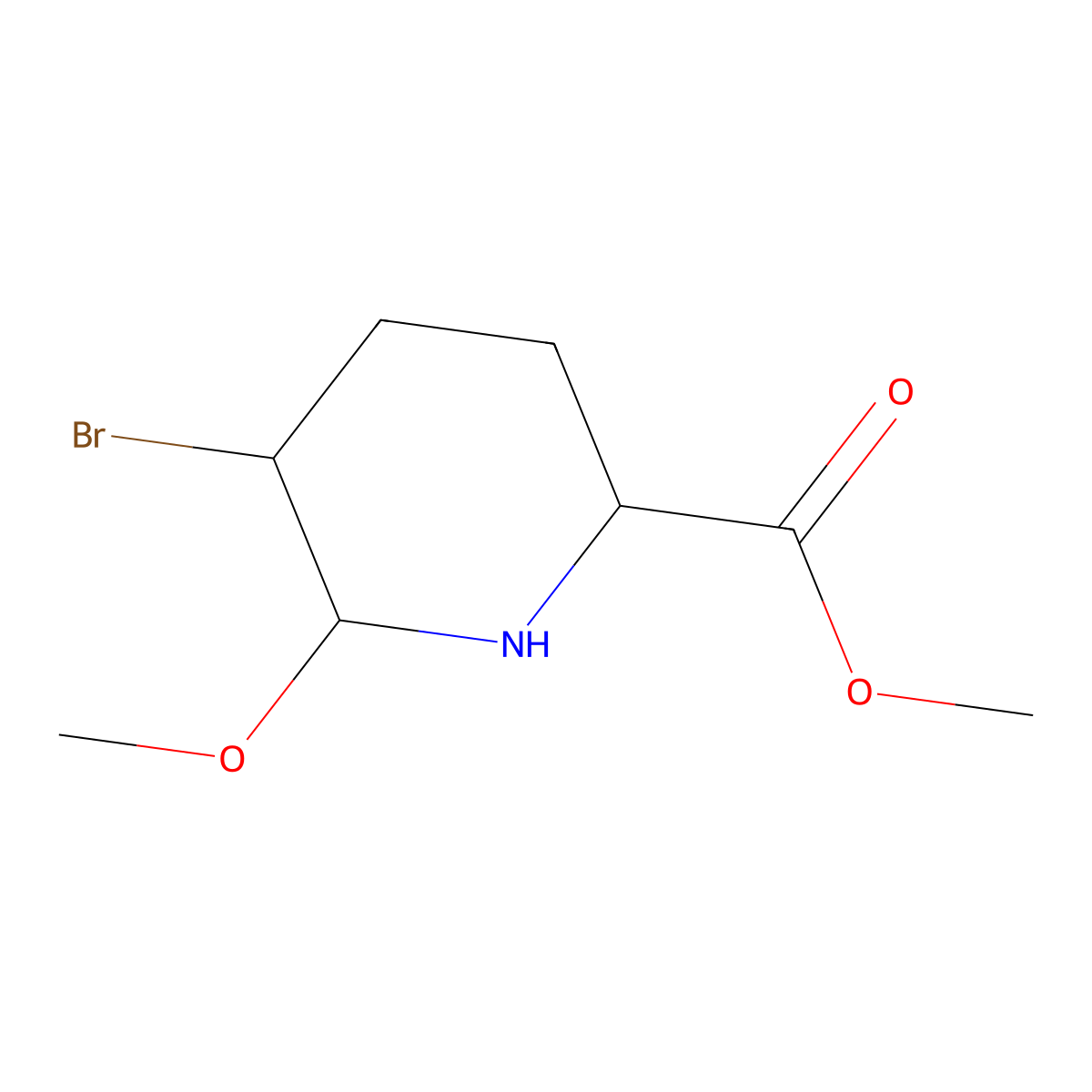 rac-methyl (2R,5R,6S)-5-bromo-6-methoxypiperidine-2-carboxylate molecular structure, CAS 2803370-23-0