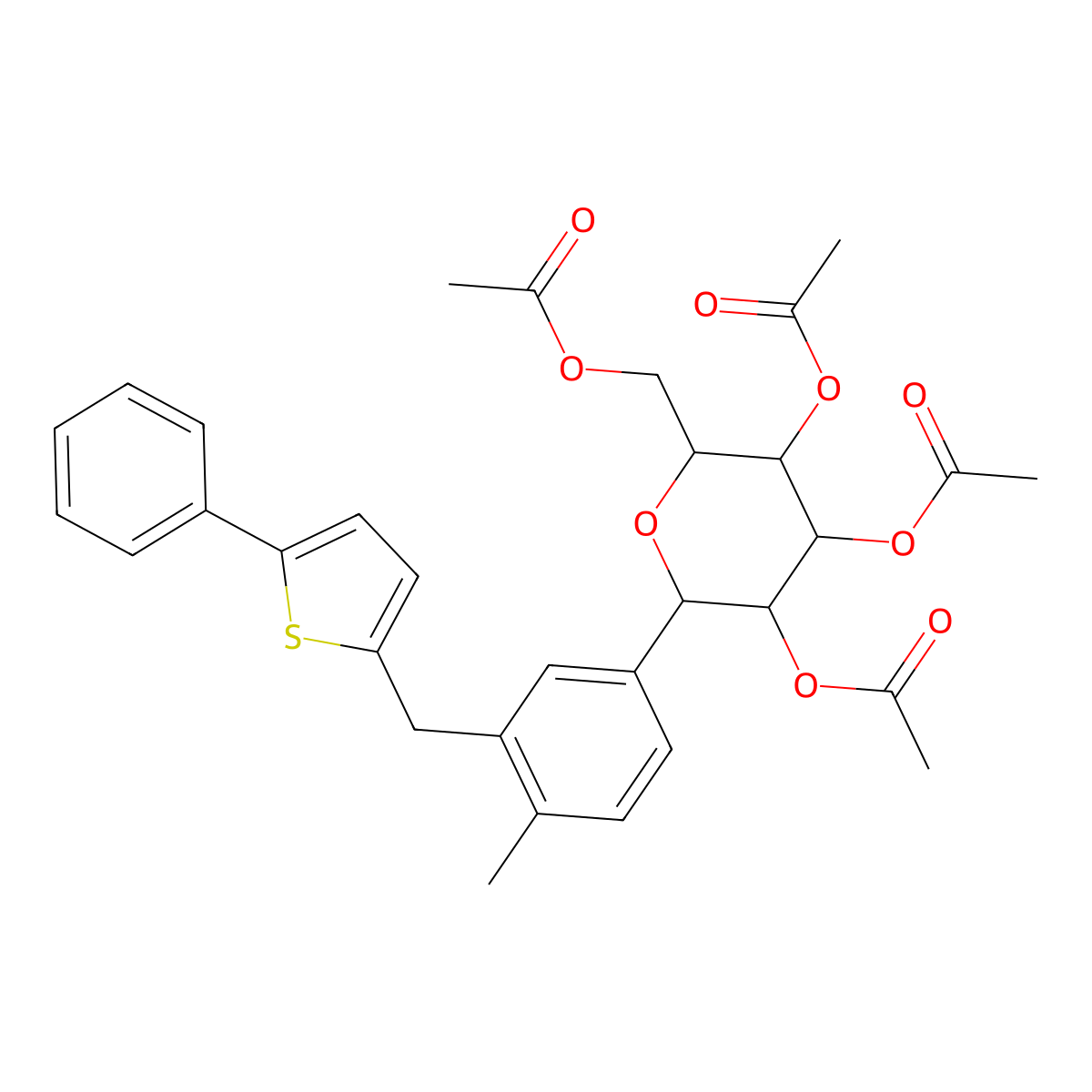 (2R,3R,4R,5S,6S)-2-(acetoxymethyl)-6-(4-methyl-3-((5-phenylthiophen-2-yl)methyl)phenyl)tetrahydro-2H-pyran-3,4,5-triyl triacetate molecular structure, CAS 2803372-74-7