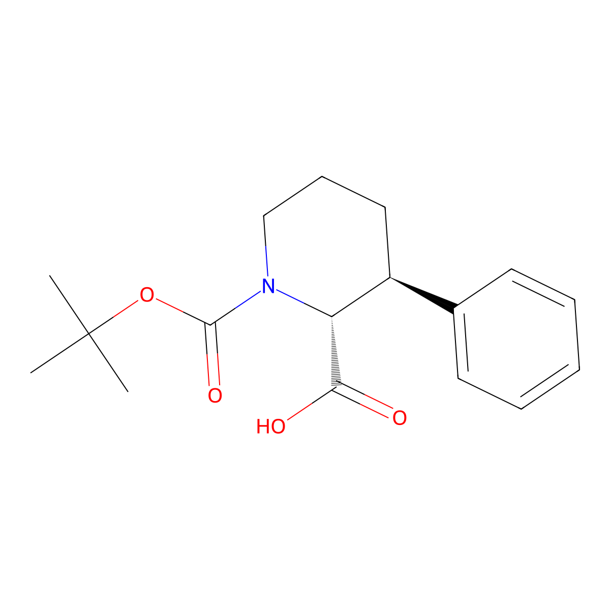 (2R,3S)-1-tert-butoxycarbonyl-3-phenyl-piperidine-2-carboxylic acid molecular structure, CAS 2803372-93-0