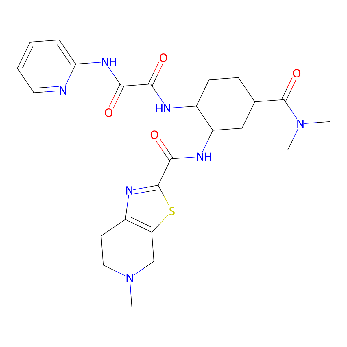 N1-((1S,2R,4S)-4-(Dimethylcarbamoyl)-2-(5-methyl-4,5,6,7-tetrahydrothiazolo[5,4-C]pyridine-2-carboxamido)cyclohexyl)-N2-(pyridin-2-YL)oxalamide molecular structure, CAS 2803372-97-4