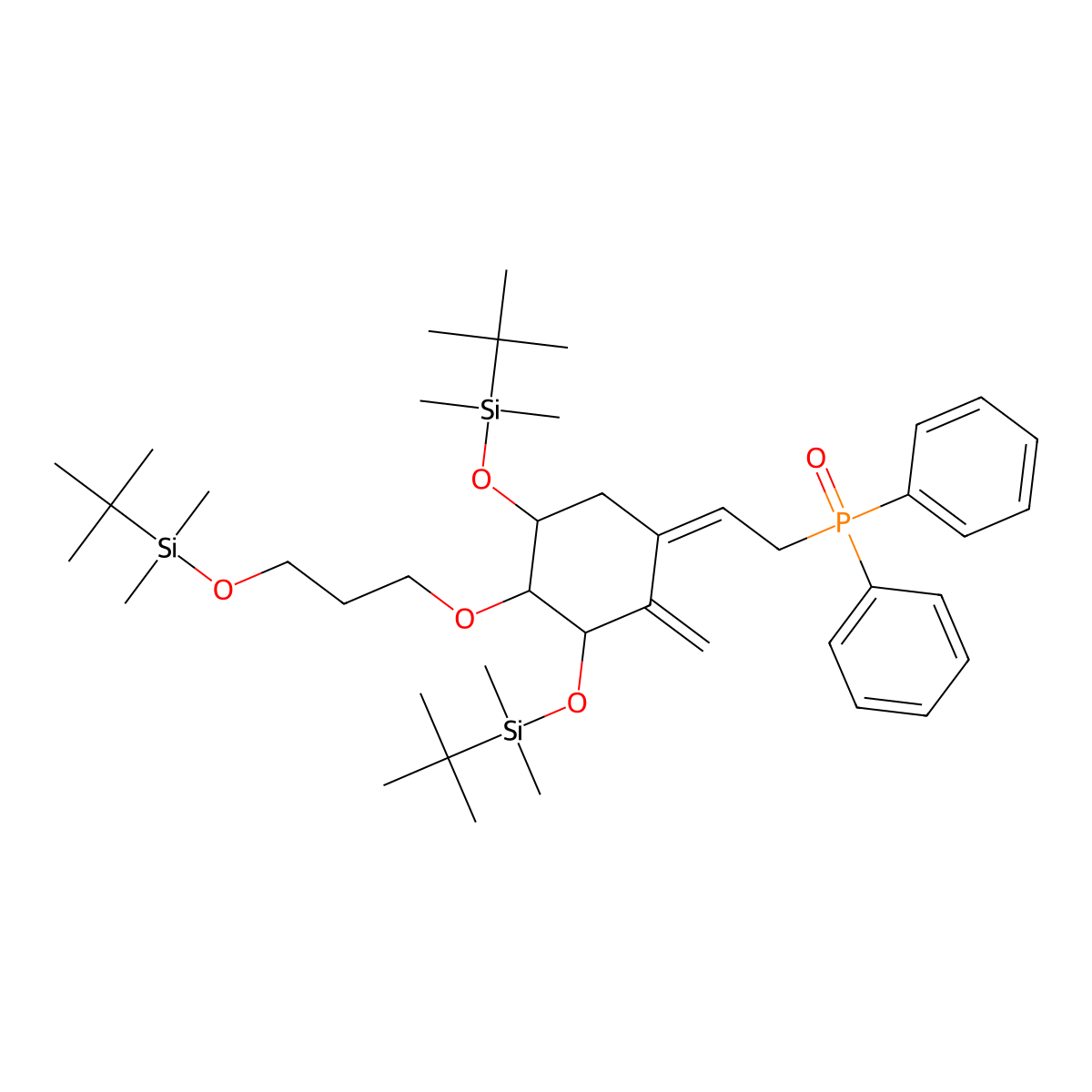 ((Z)-2-((3S,4S,5S)-3,5-Bis((tert-butyldimethylsilyl)oxy)-4-(3-((tert-butyldimethylsilyl)oxy)propoxy)-2-methylenecyclohexylidene)ethyl)diphenylphosphine oxide molecular structure, CAS 2803375-67-7
