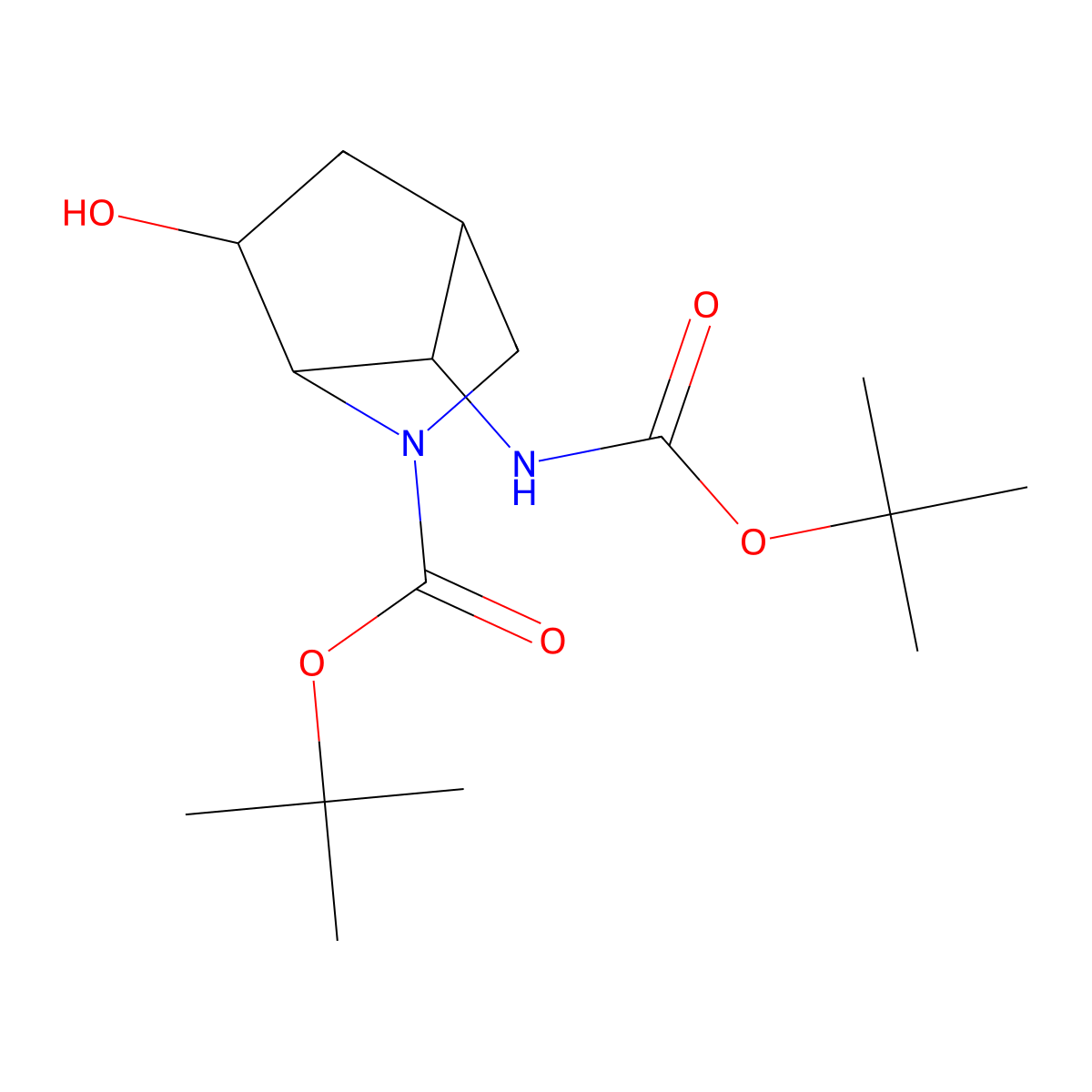 rac-tert-butyl (1R,4S,6R,7S)-7-{[(tert-butoxy)carbonyl]amino}-6-hydroxy-2-azabicyclo[2.2.1]heptane-2-carboxylate molecular structure, CAS 2803376-62-5