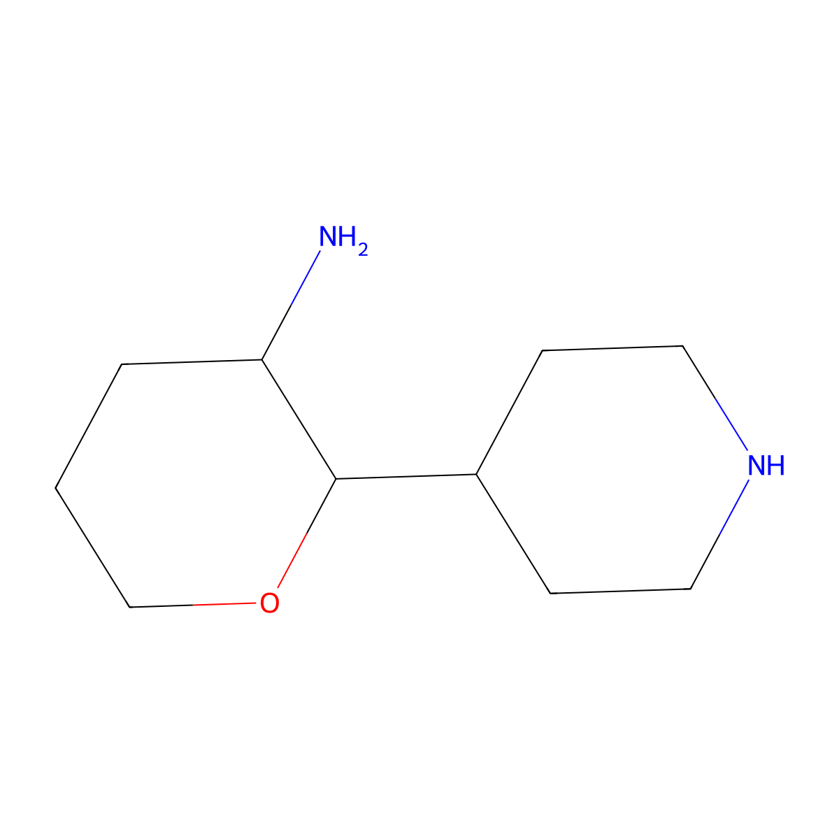 rac-(2R,3S)-2-(piperidin-4-yl)oxan-3-amine molecular structure, CAS 2803377-09-3