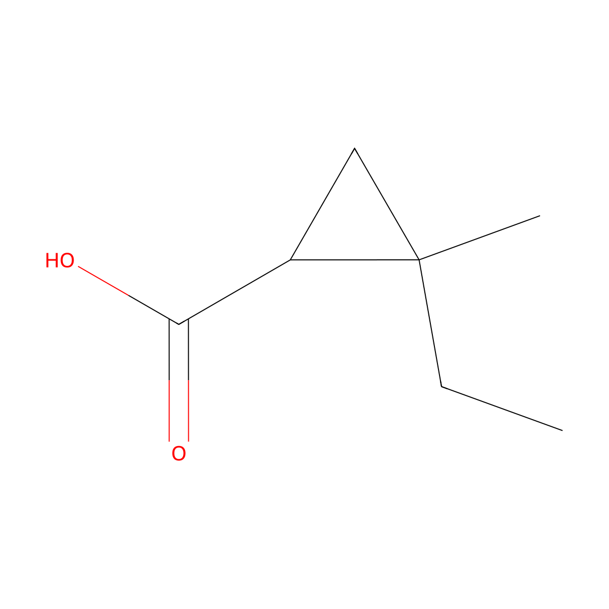 2-Ethyl-2-methylcyclopropane-1-carboxylic acid molecular structure, CAS 28034-84-6