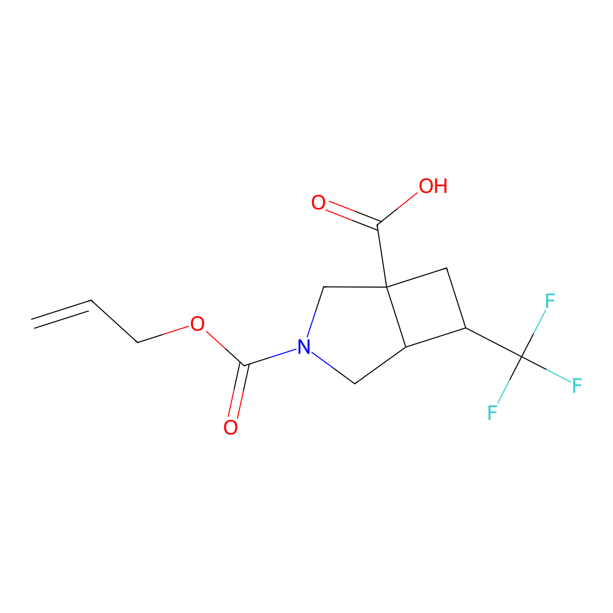 rac-(1R,5R,6S)-3-[(prop-2-en-1-yloxy)carbonyl]-6-(trifluoromethyl)-3-azabicyclo[3.2.0]heptane-1-carboxylic acid molecular structure, CAS 2803406-54-2