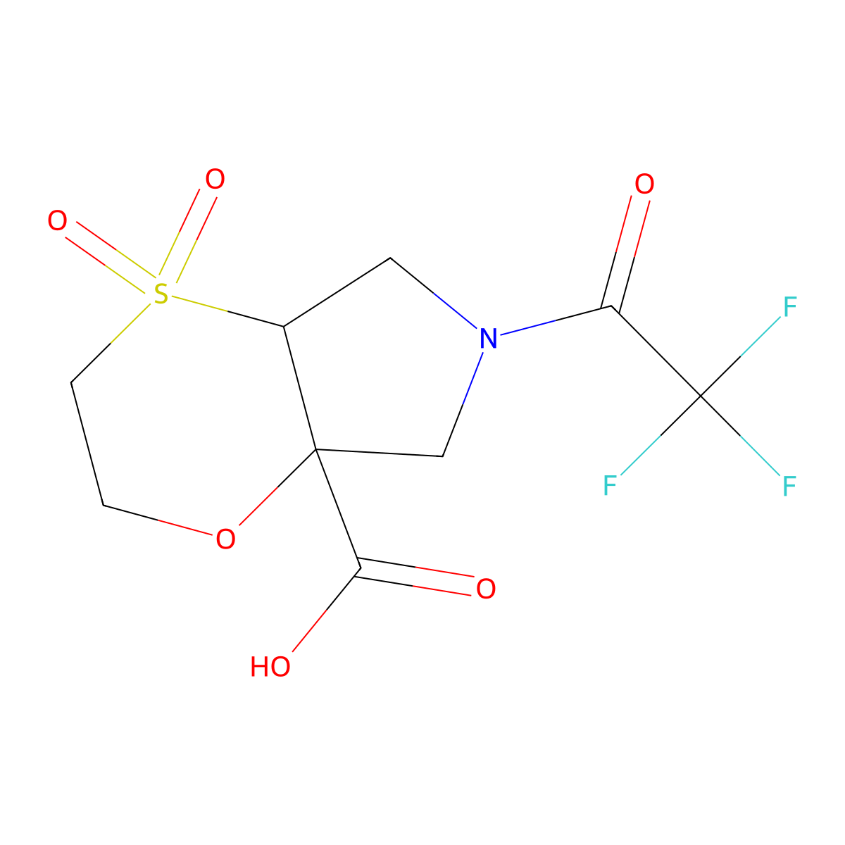 rac-(4aR,7aR)-4,4-dioxo-6-(2,2,2-trifluoroacetyl)-hexahydro-2H-4lambda6-[1,4]oxathiino[2,3-c]pyrrole-7a-carboxylic acid molecular structure, CAS 2803406-84-8