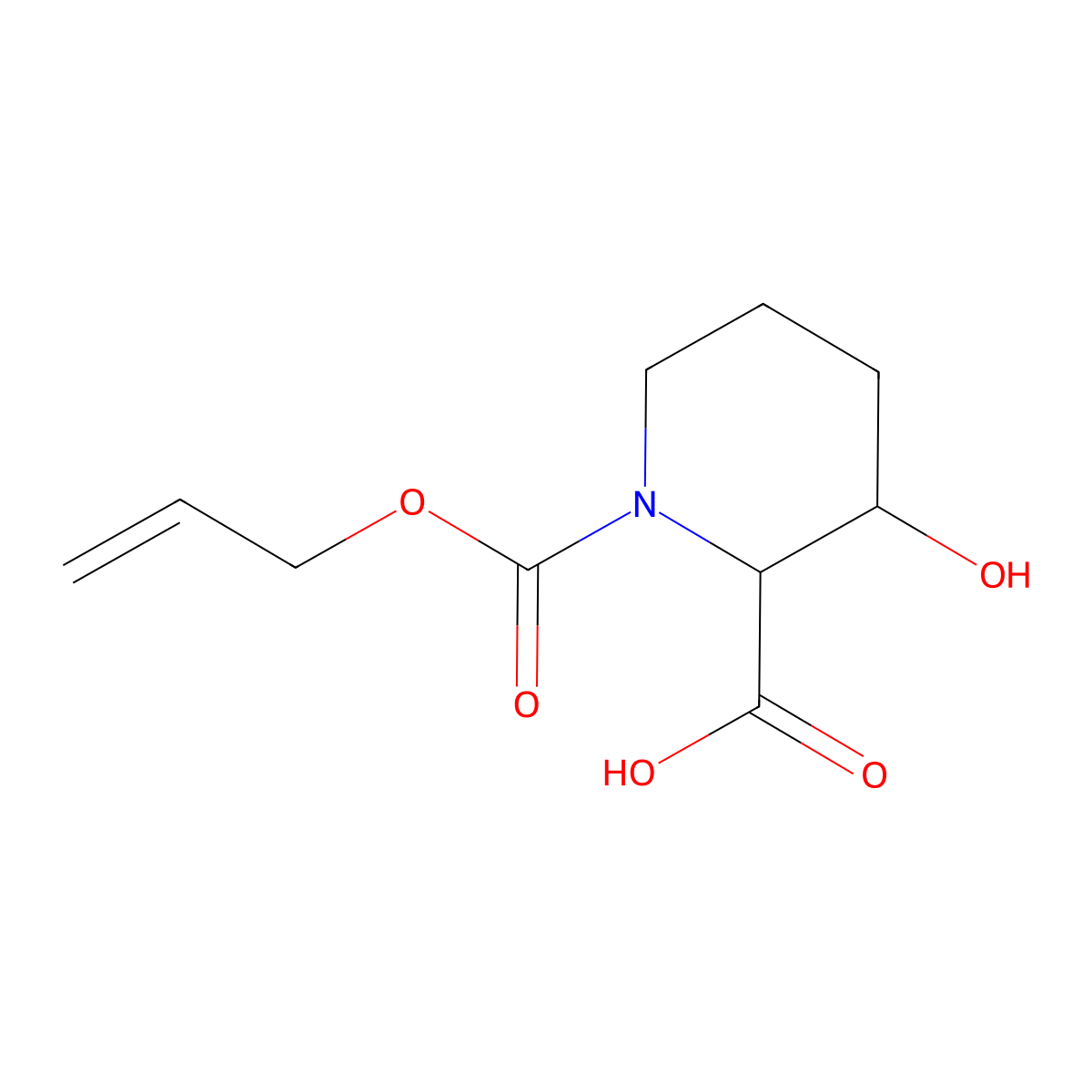 rac-(2R,3S)-3-hydroxy-1-[(prop-2-en-1-yloxy)carbonyl]piperidine-2-carboxylic acid molecular structure, CAS 2803408-20-8