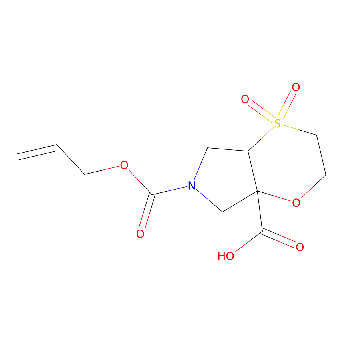 rac-(4aR,7aR)-4,4-dioxo-6-[(prop-2-en-1-yloxy)carbonyl]-hexahydro-2H-4lambda6-[1,4]oxathiino[2,3-c]pyrrole-7a-carboxylic acid molecular structure, CAS 2803410-86-6