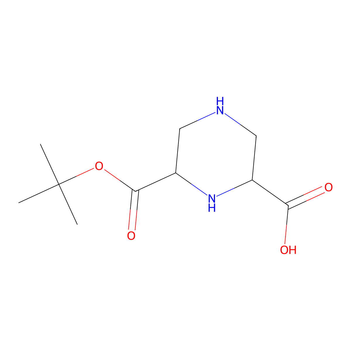 rac-(2R,6S)-6-[(tert-butoxy)carbonyl]piperazine-2-carboxylic acid molecular structure, CAS 2803411-63-2