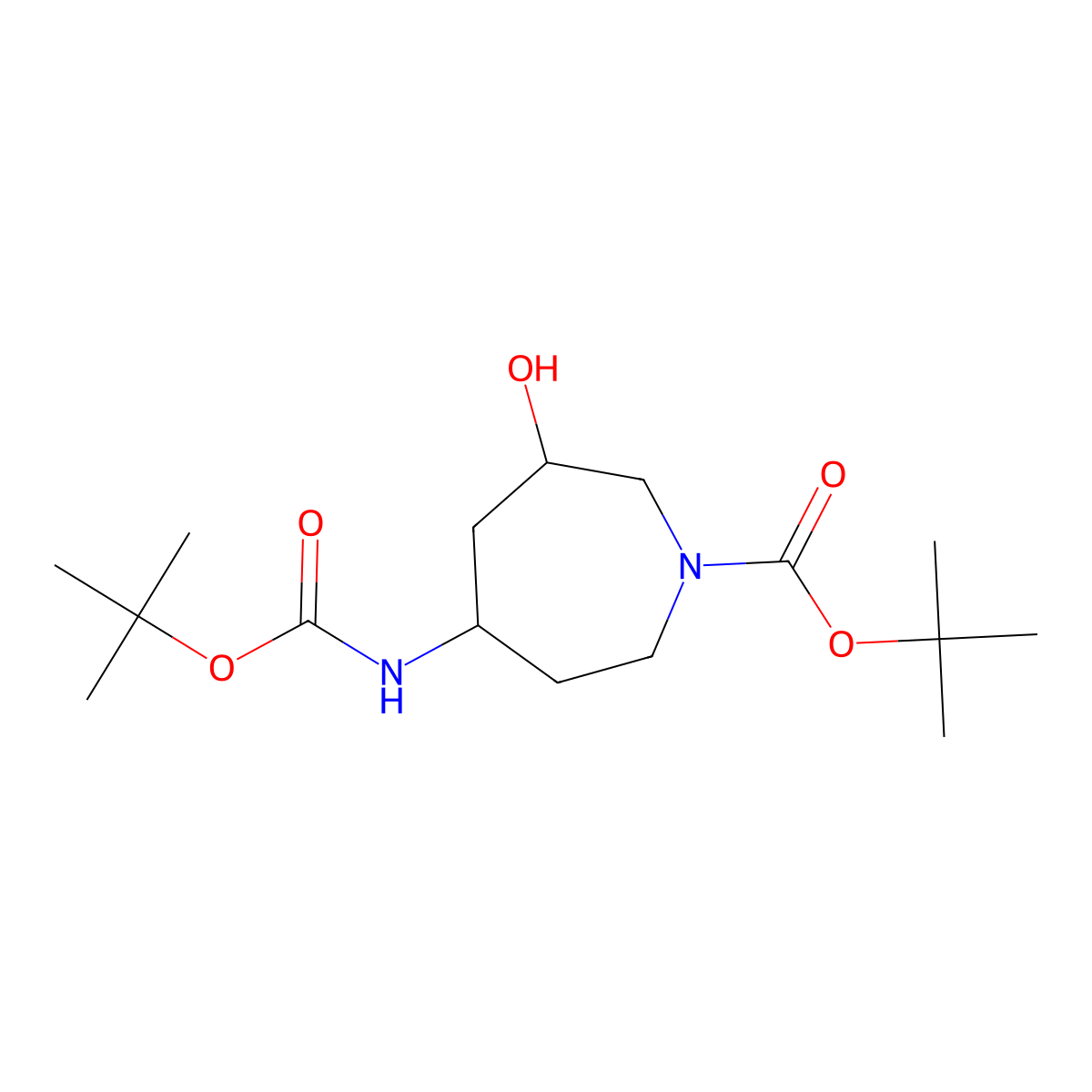rac-tert-butyl (3R,5R)-5-{[(tert-butoxy)carbonyl]amino}-3-hydroxyazepane-1-carboxylate molecular structure, CAS 2803412-34-0