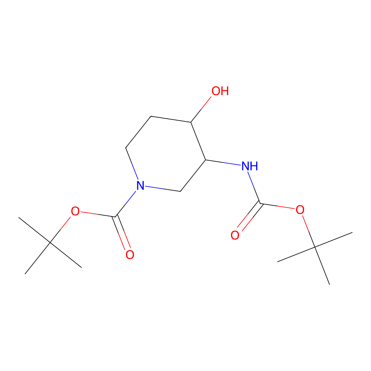 rac-tert-butyl (3R,4R)-3-{[(tert-butoxy)carbonyl]amino}-4-hydroxypiperidine-1-carboxylate molecular structure, CAS 2803412-82-8