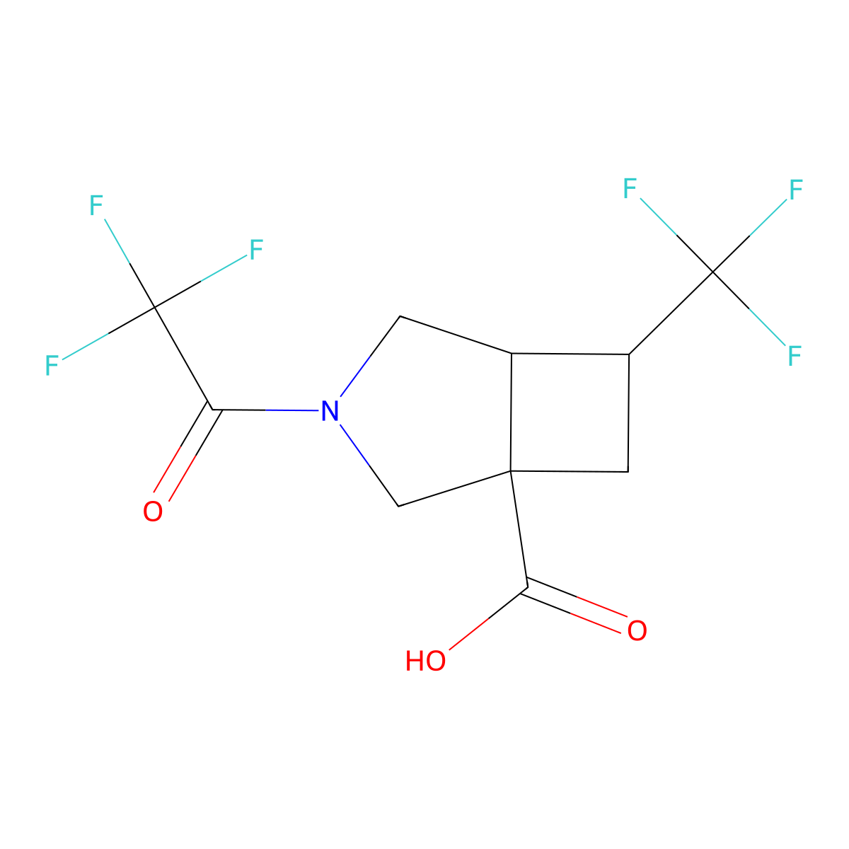 rac-(1R,5R,6S)-3-(2,2,2-trifluoroacetyl)-6-(trifluoromethyl)-3-azabicyclo[3.2.0]heptane-1-carboxylic acid molecular structure, CAS 2803412-92-0