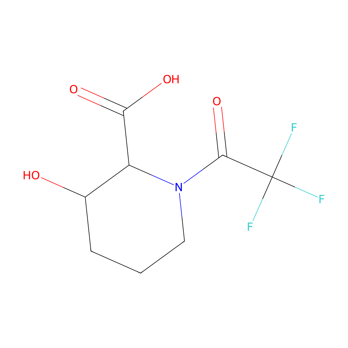 rac-(2R,3S)-3-hydroxy-1-(2,2,2-trifluoroacetyl)piperidine-2-carboxylic acid molecular structure, CAS 2803413-28-5