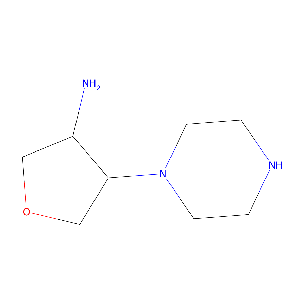 rac-(3R,4R)-4-(piperazin-1-yl)oxolan-3-amine molecular structure, CAS 2803413-53-6