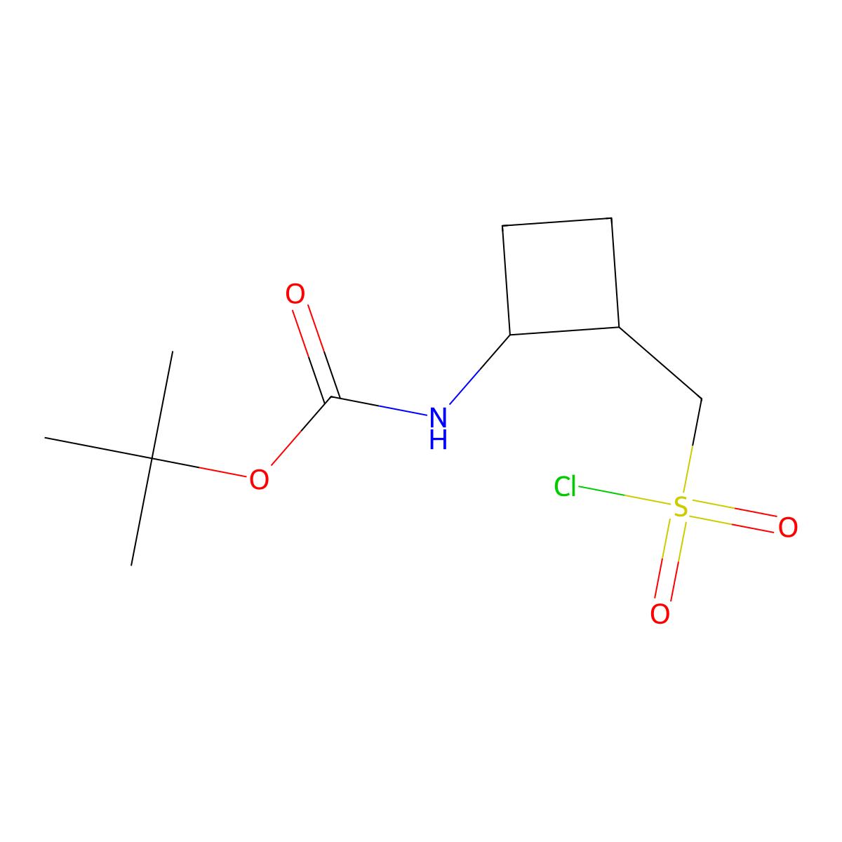 rac-tert-butyl N-[(1R,2R)-2-[(chlorosulfonyl)methyl]cyclobutyl]carbamate molecular structure, CAS 2803415-36-1