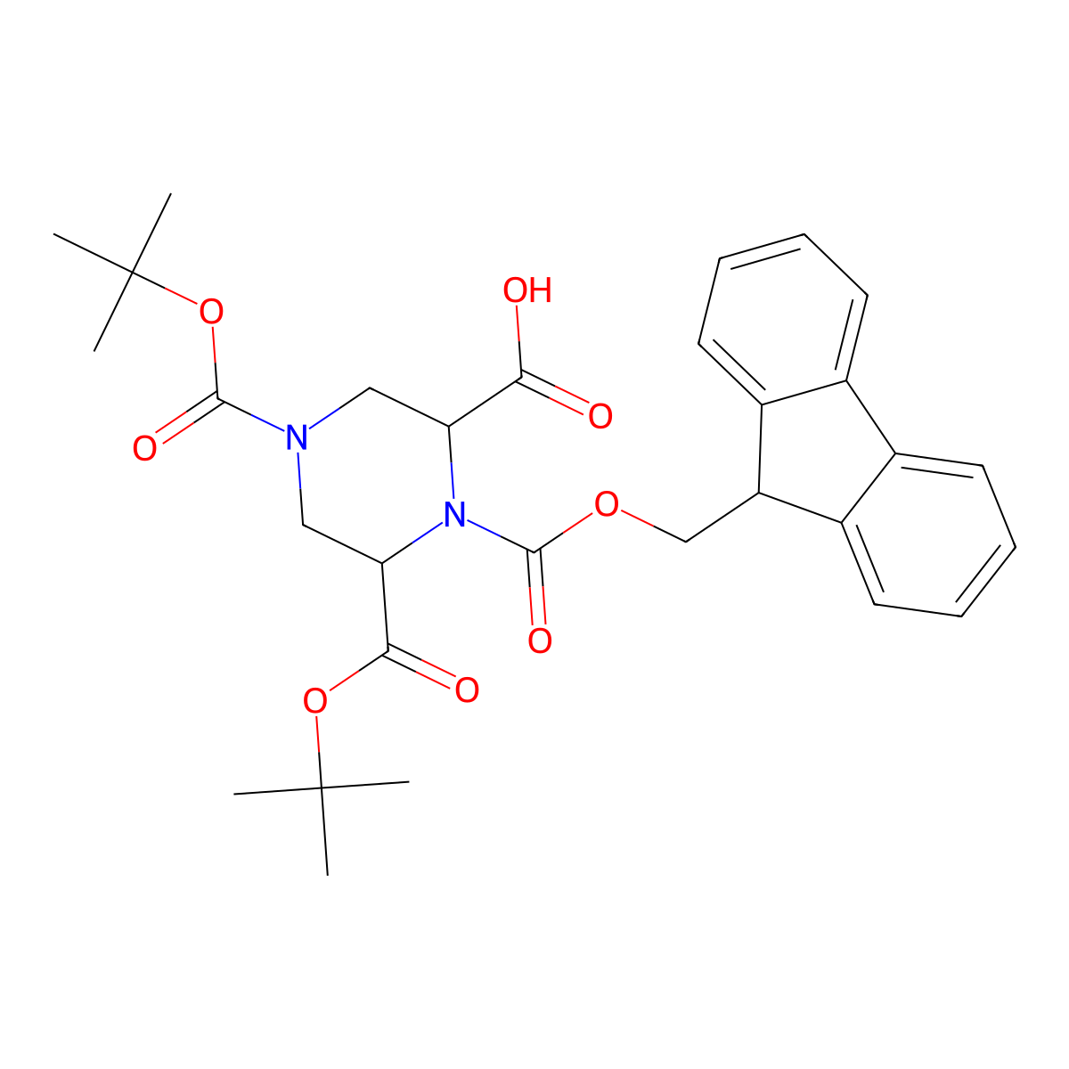 rac-(2R,6S)-4,6-bis[(tert-butoxy)carbonyl]-1-{[(9H-fluoren-9-yl)methoxy]carbonyl}piperazine-2-carboxylic acid molecular structure, CAS 2803416-25-1