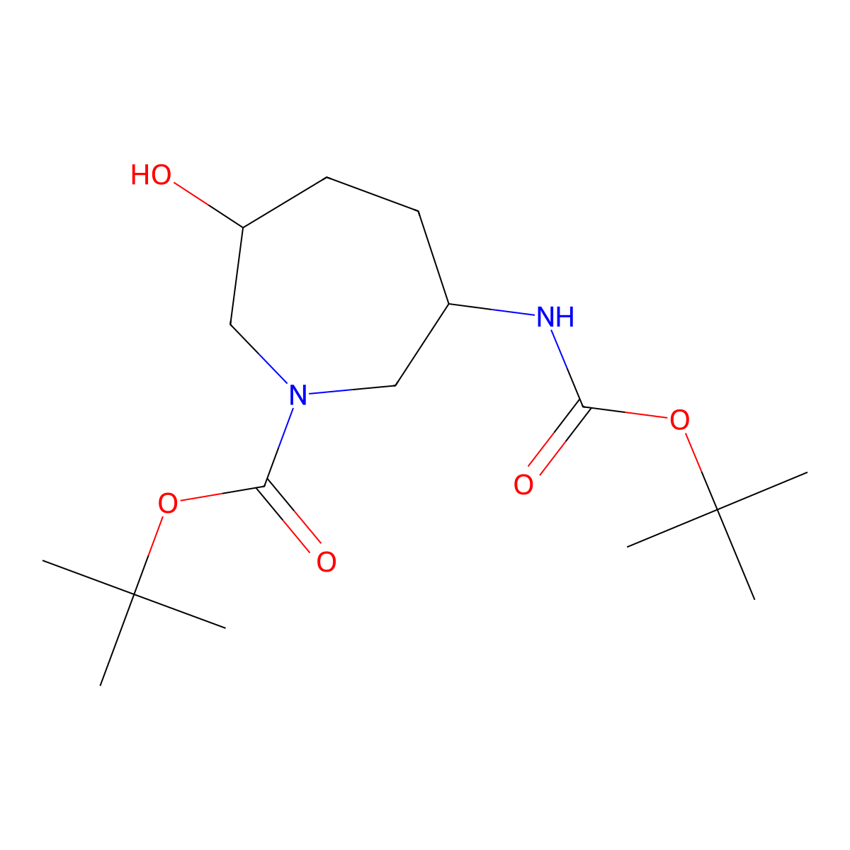 rac-tert-butyl (3R,6S)-3-{[(tert-butoxy)carbonyl]amino}-6-hydroxyazepane-1-carboxylate molecular structure, CAS 2803417-53-8