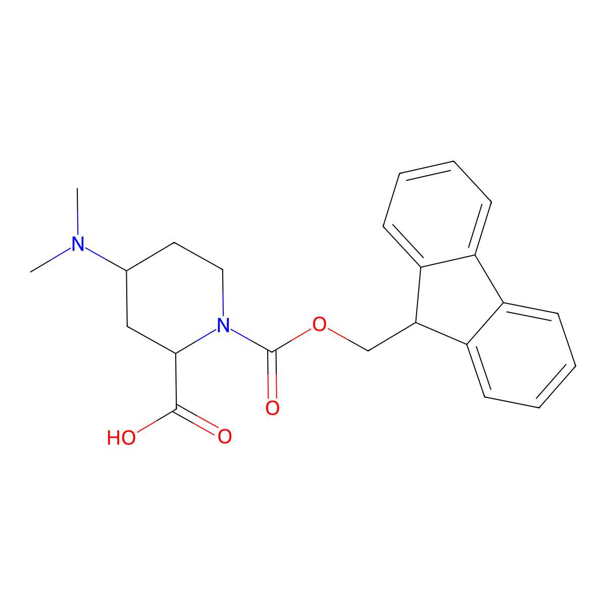 rac-(2R,4S)-4-(dimethylamino)-1-{[(9H-fluoren-9-yl)methoxy]carbonyl}piperidine-2-carboxylic acid molecular structure, CAS 2803419-47-6
