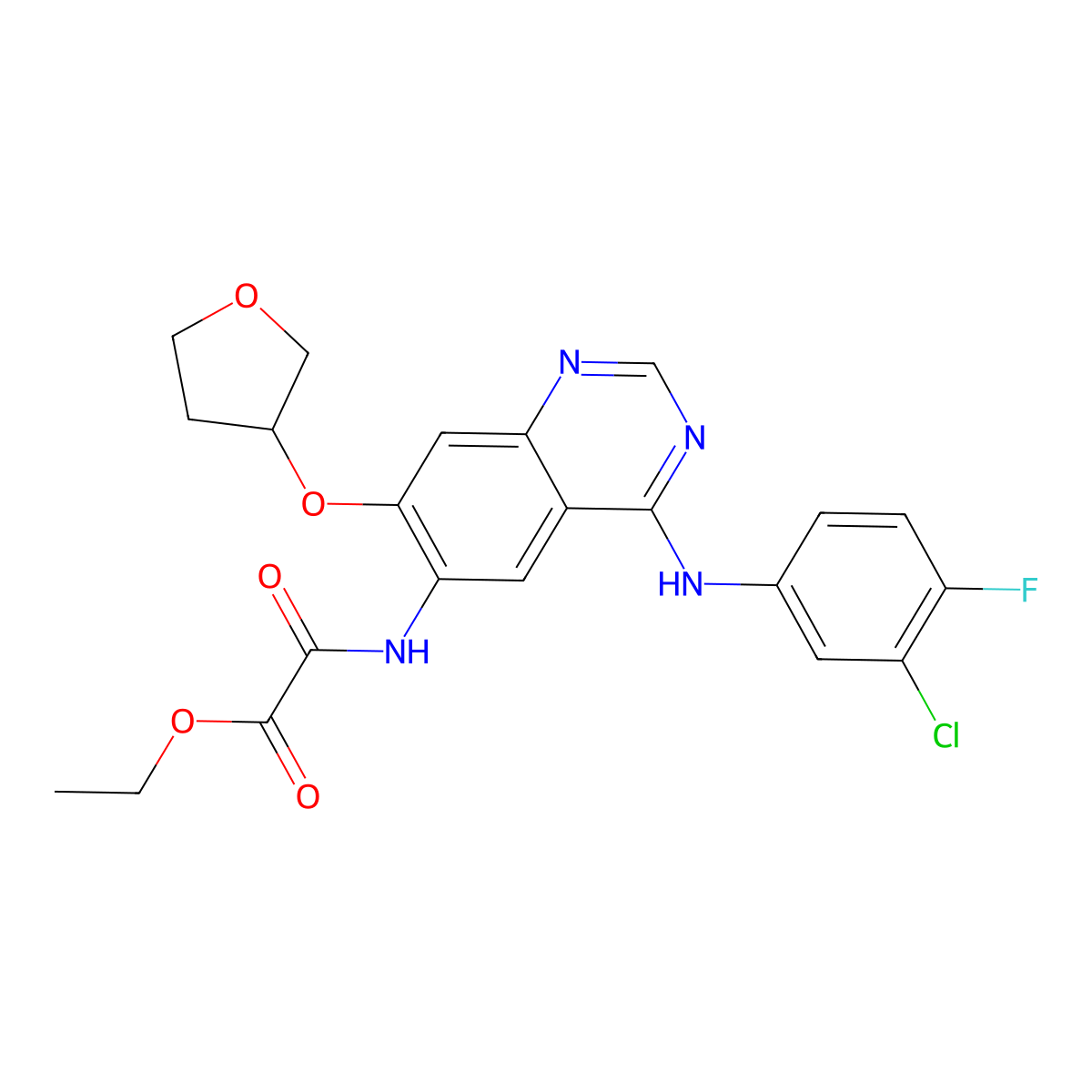 (S)-Ethyl 2-((4-((3-chloro-4-fluorophenyl)amino)-7-((tetrahydrofuran-3-yl)oxy)quinazolin-6-yl)amino)-2-oxoacetate (Afatinib Impurity) molecular structure, CAS 2803420-62-2