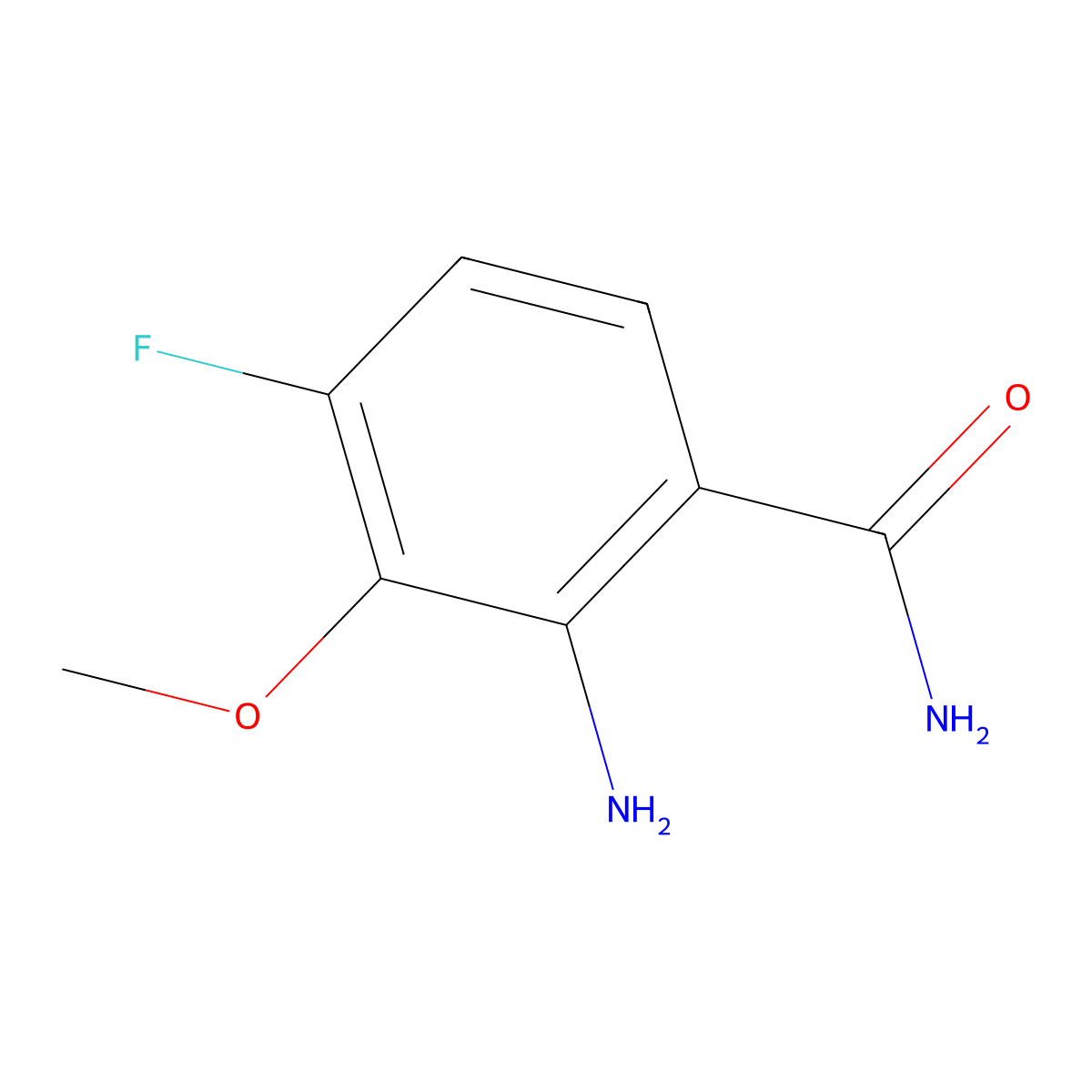 2-Amino-4-fluoro-3-methoxybenzamide molecular structure, CAS 2803445-33-0